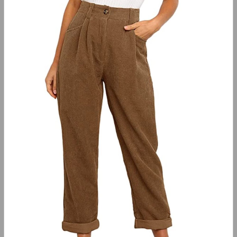 High Waist Brown Corduroy Pants